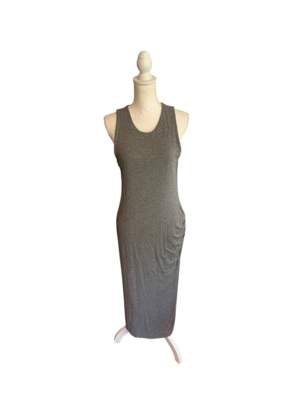Banana Republic Sleeveless Maxi Midi Ruched Dress Gray Sz L Casual Summer Beach